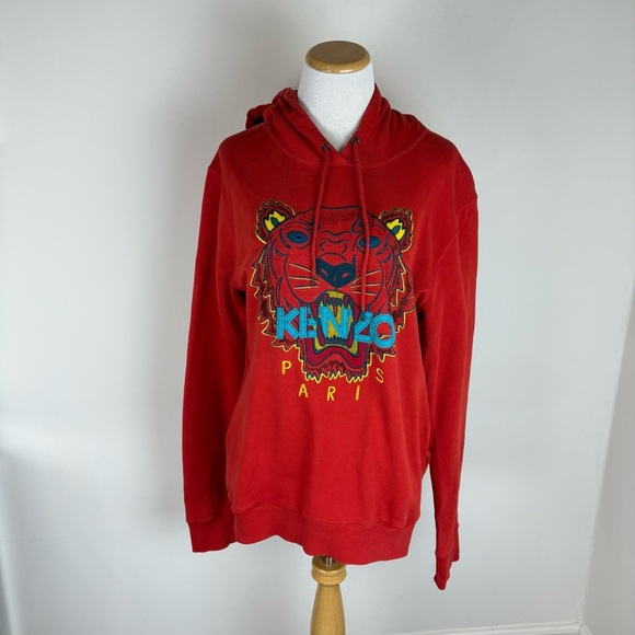 Kenzo Paris Red Tiger Embroidered Hoodie Sweatshirt Size XL - Picture 1 of 7